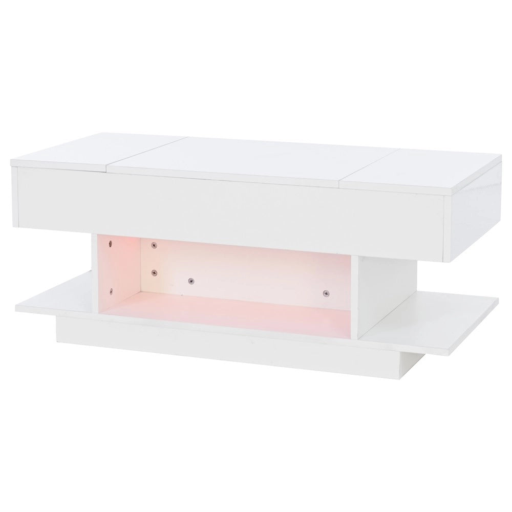 Tavolino da Caff¨¨ con Piano Sollevabile e LED ¨C MINIMAL ¨C Bianco Lucido, 98x45x40