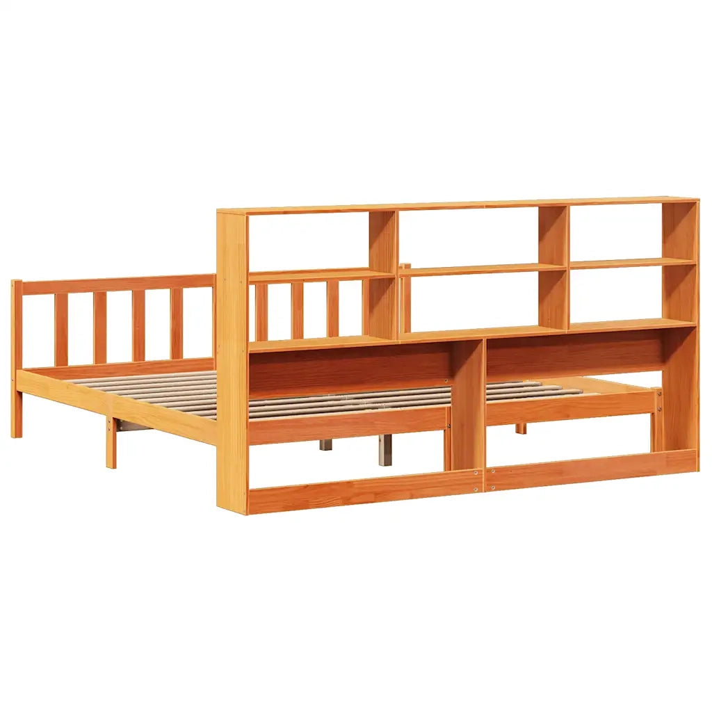 Letto Libreria senza Materasso Marrone Cera 200x200 cm in Pino 3321726
