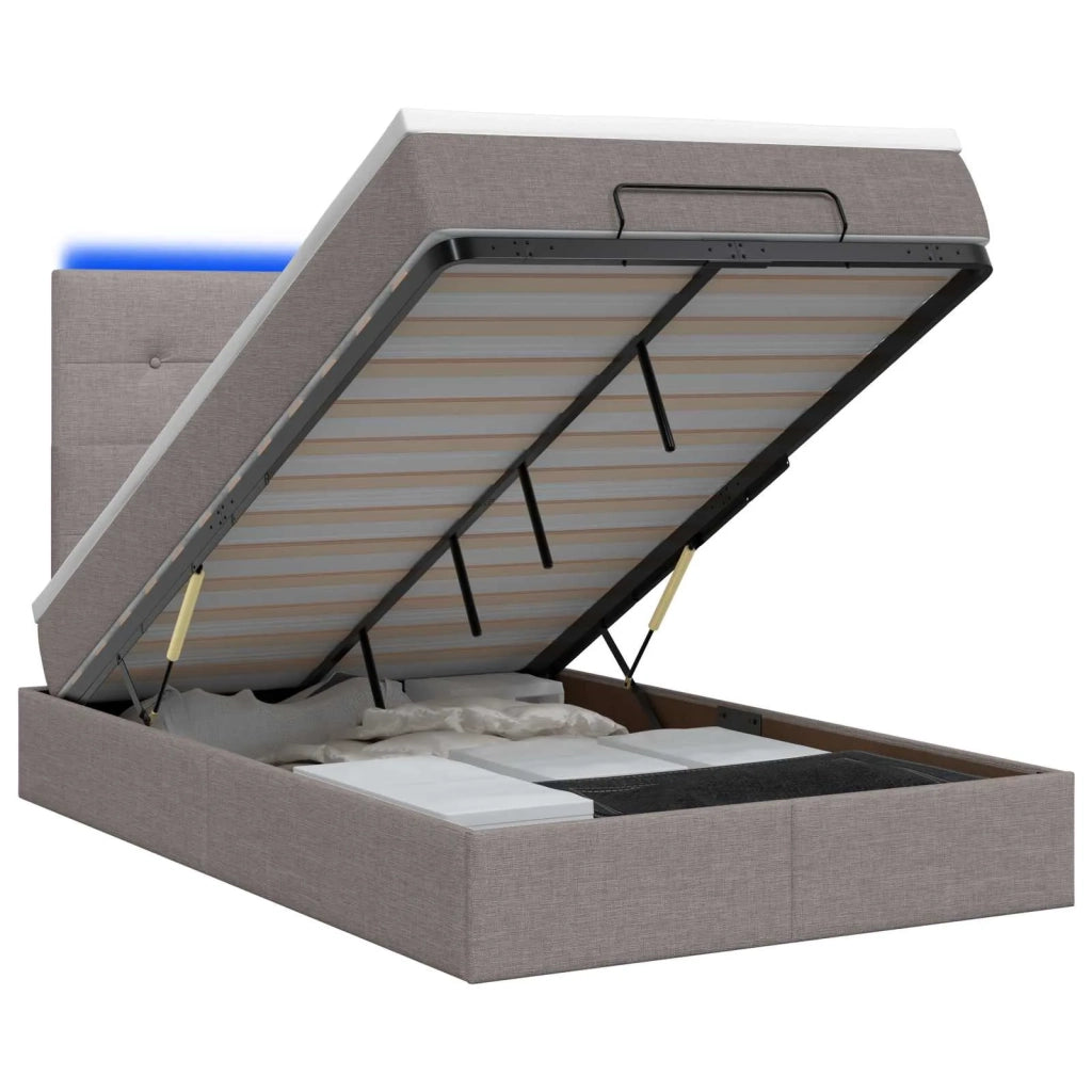 Letto Ottomano con Materasso e LED Tortora 120 x 200 cm Tessuto 3458066