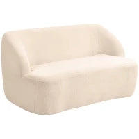 Divano 2 Posti Divano in Tessuto di Bouclé, 142 cm con Schienale e Seduta Curvi, Nessun Montaggio Richiesto, Beige