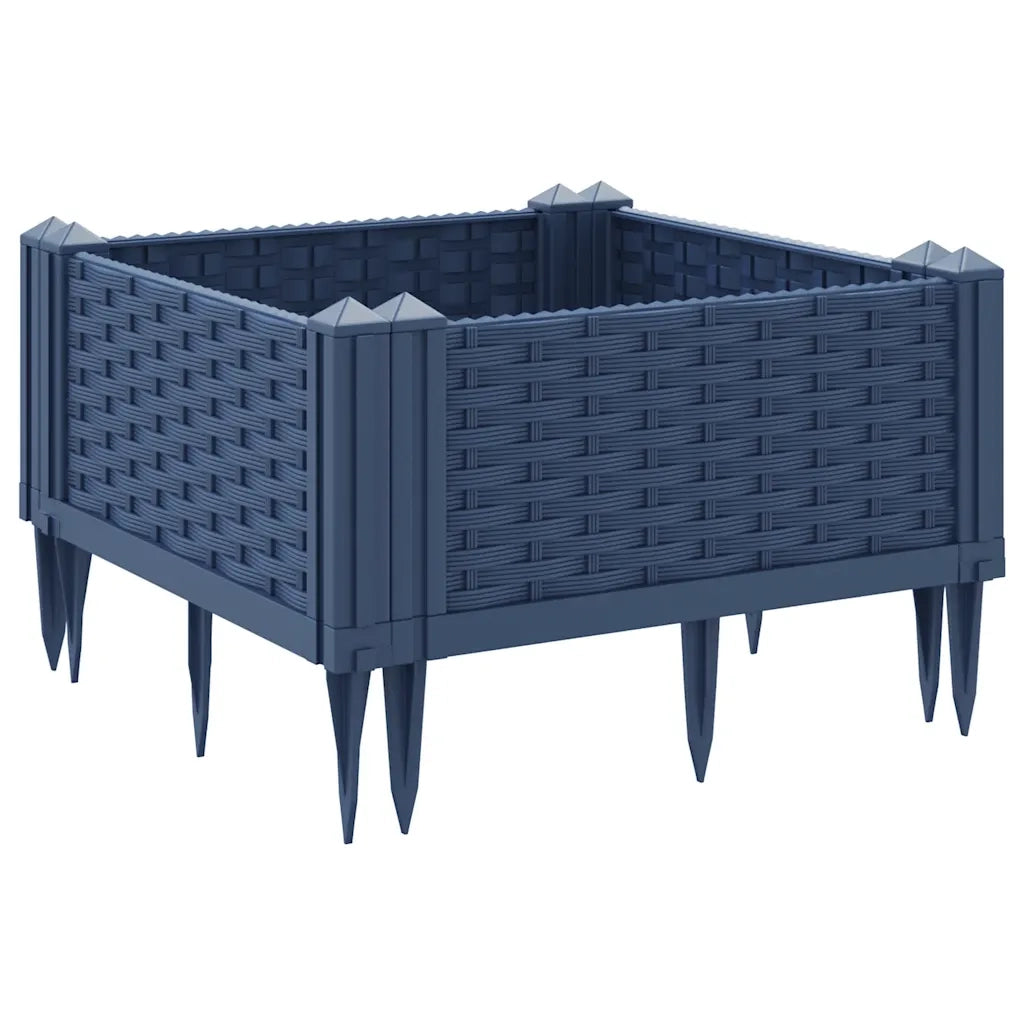 Fioriera | Cassetta per fiori | Vaso Giardino con Picchetti Grigio Blu 42,5x42,5x28,5 cm PP