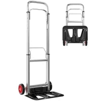 Carrello a Mano Pieghevole in Alluminio, Portata 90 kg con Ruote, Manico Telescopico Regolabile 40x41x108 cm Argento e Nero