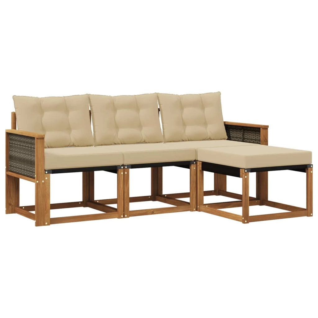 Set di divani da esterno con cuscino 4 pcs Naturale e Beige