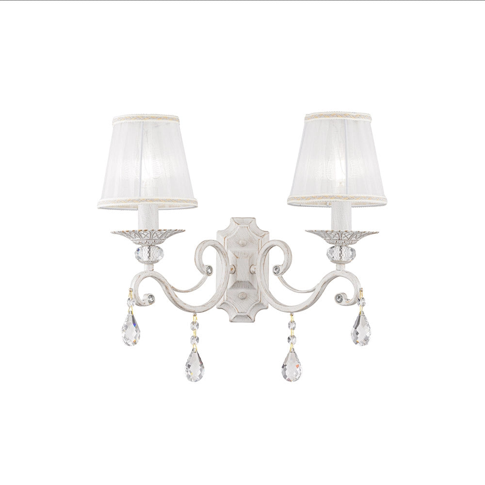 Maytoni applique shabby chic Grace 2 luci E14 bianco metallo diffusore tessuto