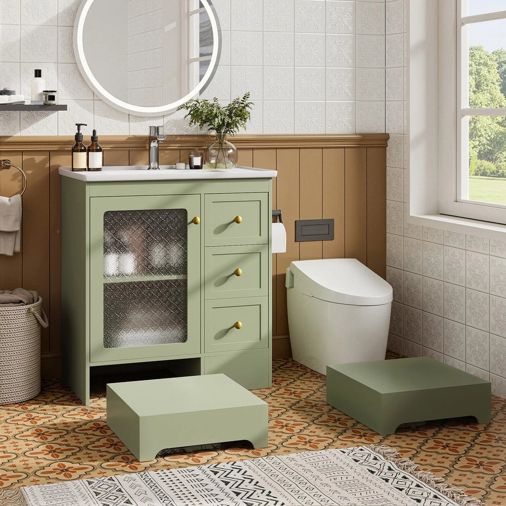 Mobile Bagno con Lavabo in Ceramica, LED e Specchio ¨C Xylo ¨C Bianco con Dettagli Oro
