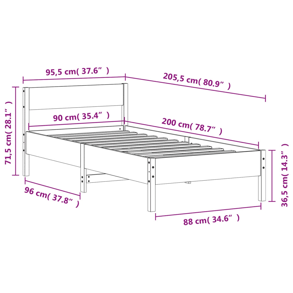 Letto senza Materasso Marrone Cera 90x200 cm Legno di Pino 842765