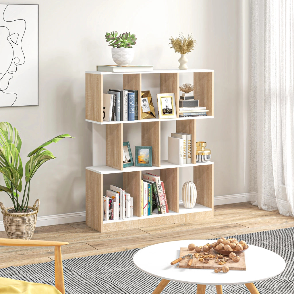Mobile Libreria a 8 Ripiani per Soggiorno e Camera da Letto, in Legno, 100x27x124 cm, Rovere e Bianco