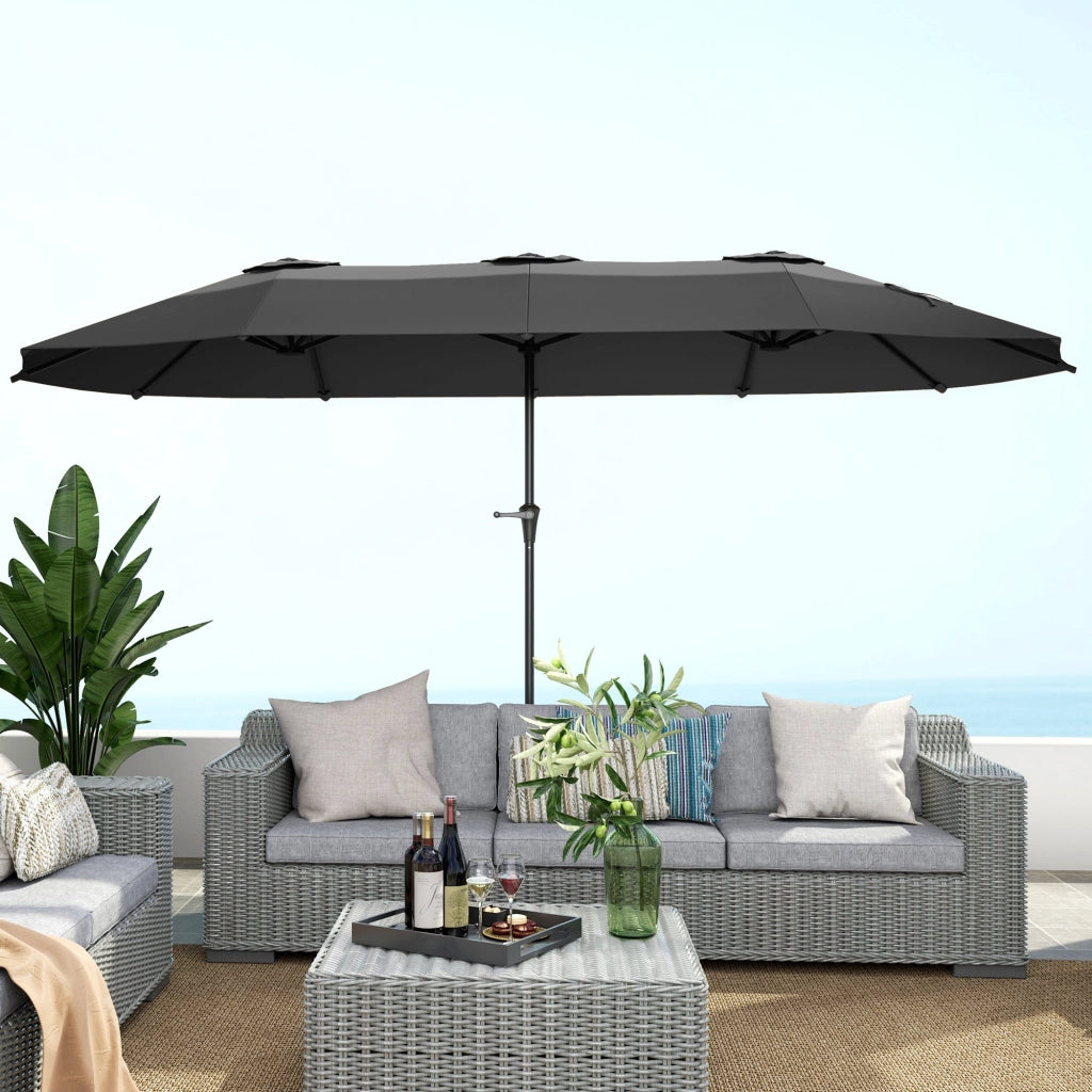 Ombrellone Doppio da Giardino 400x220x234H cm con Prese d'Aria e Manovella Nero e Grigio Scuro