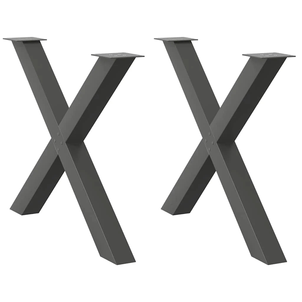 Set di 2 gambe per tavolo da pranzo a forma di X 90 x 73 cm con piedini regolabili design moderno acciaio antracite 02_0057258