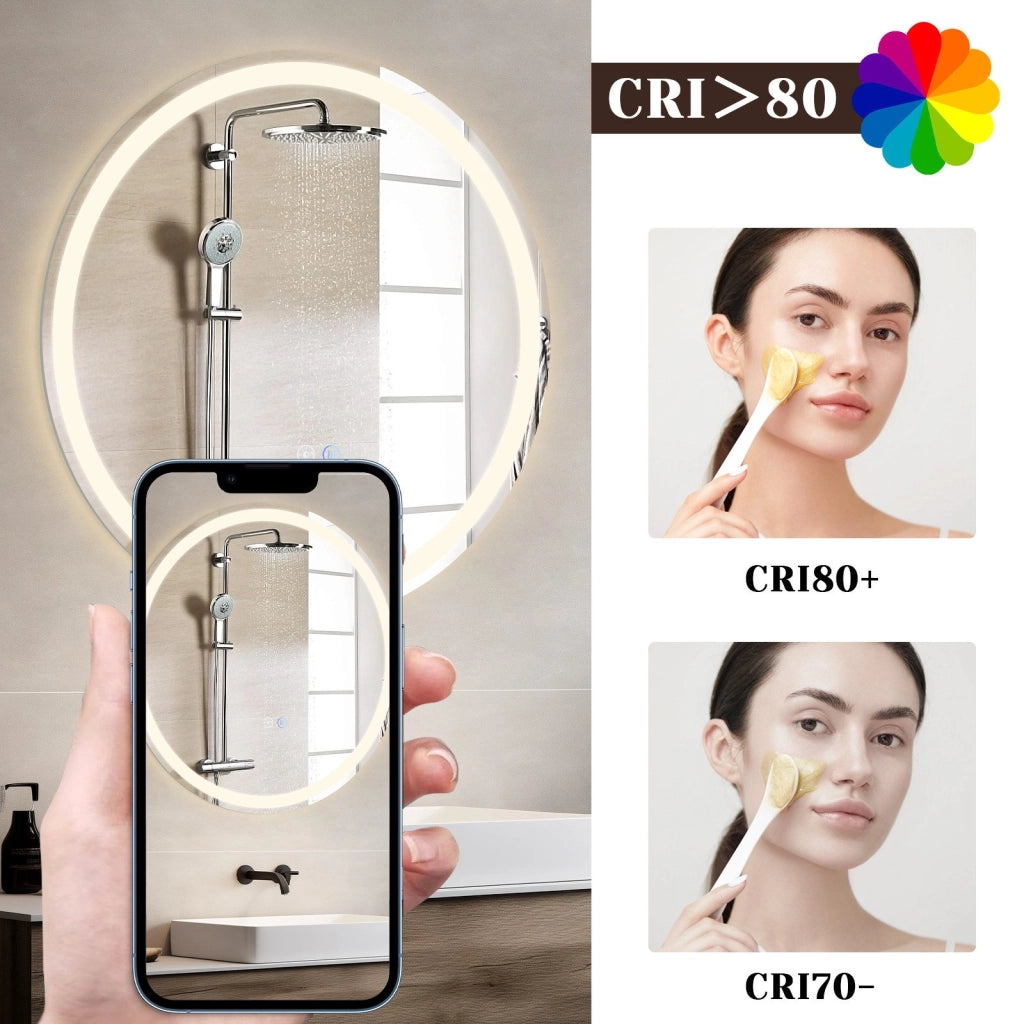ZMH Specchio da bagno con funzione antiappannamento IP44 Rotondo Bianco Specchio da bagno variabile