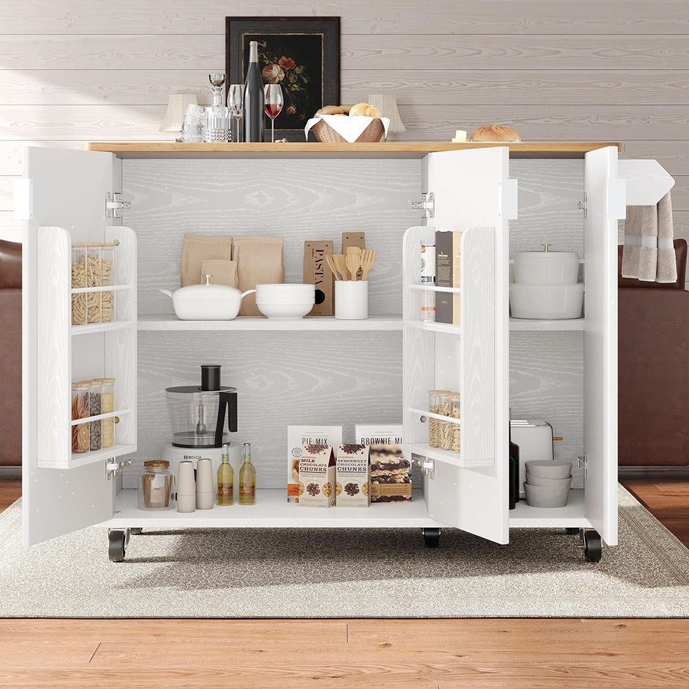 Isola cucina con legno - Xylo - 130x45x92cm 3 ante regolabile