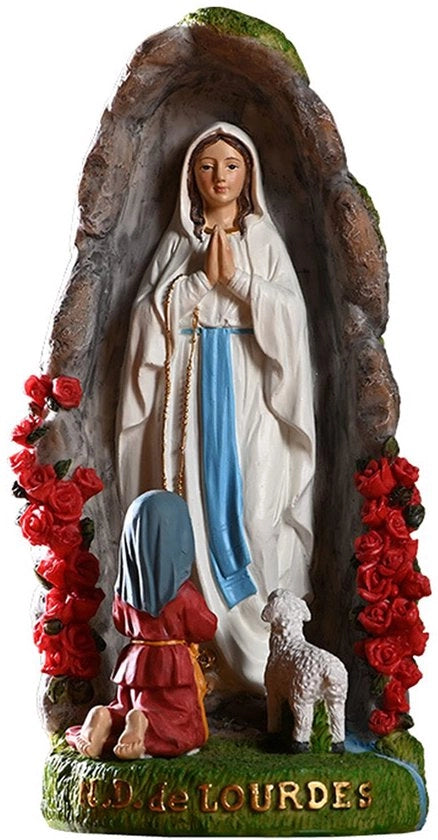 Statua di Maria di Lourdes – 20,3 cm Figurina di gesso – Statua di S. Bernadette e Maria, scultura con decorazione a mano – Regalo religioso ideale per battesimo, comunione, confermazione, matrimonio e