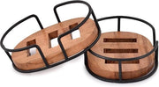 Zeppatore in acciaio e legno di acacia con telaio in filo di acciaio nero lucido - contenitore doppio strato per sapone per doccia e lavandino - sapone per drenaggio - dimensioni 1206 cm x 889 cm x 381 cm - set da 2