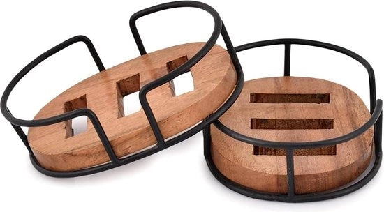 Zeppatore in acciaio e legno di acacia con telaio in filo di acciaio nero lucido - contenitore doppio strato per sapone per doccia e lavandino - sapone per drenaggio - dimensioni 1206 cm x 889 cm x 381 cm - set da 2