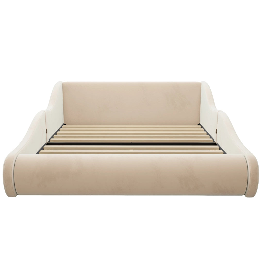 Letto per bambini 140x200 cm con testiera alta e sponde in velluto beige