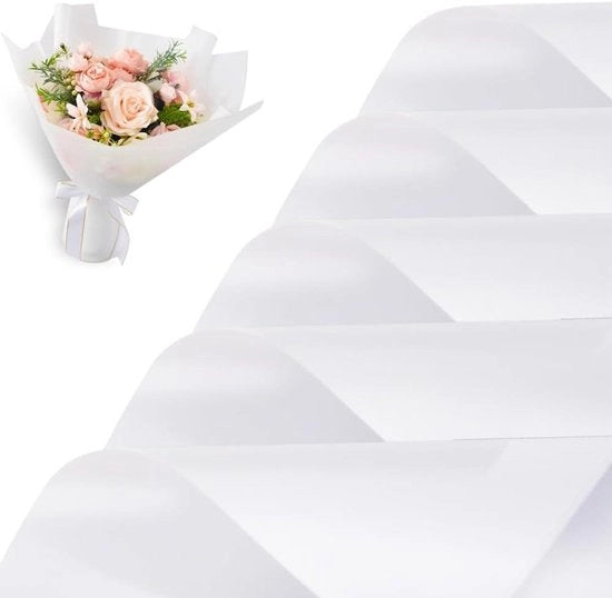 Pacchetto di 20 fogli di carta da imballaggio con fiori bianchi, impermeabile in plastica, per la confezione di bouquet, imballaggi per regali, forniture per fioristi per matrimoni, compleanni, lauree