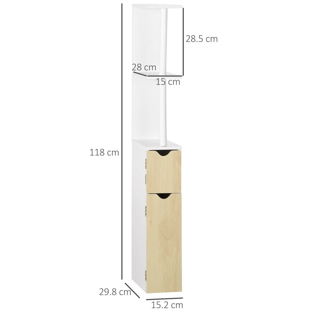 Colonna Bagno con 2 Ripiani e 2 Armadietti ¨C Zephmum ¨C Bianco e Legno 15.2x29.8x118 cm
