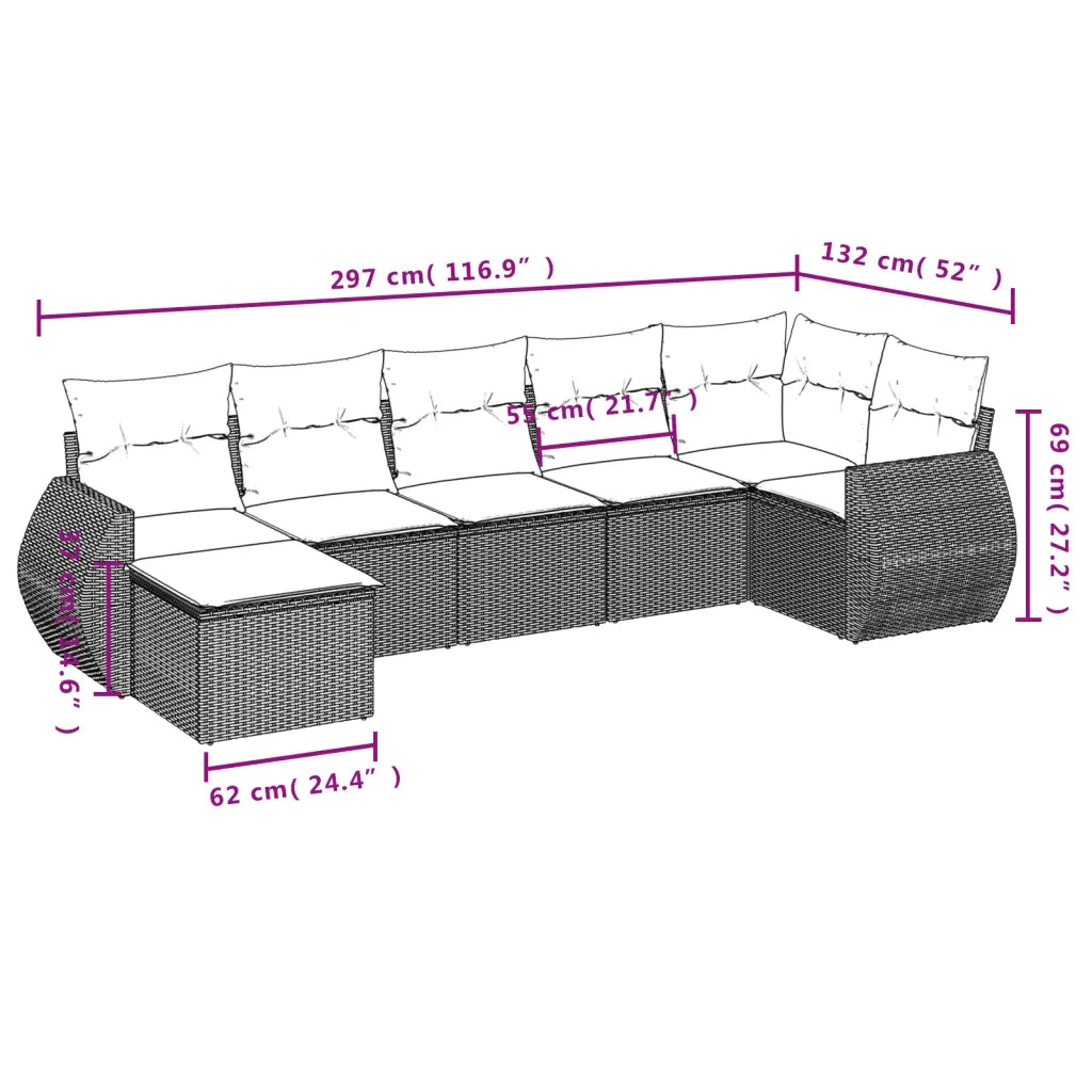 Set Divani da Giardino con Cuscini 7pz Nero Polyrattan 3254012
