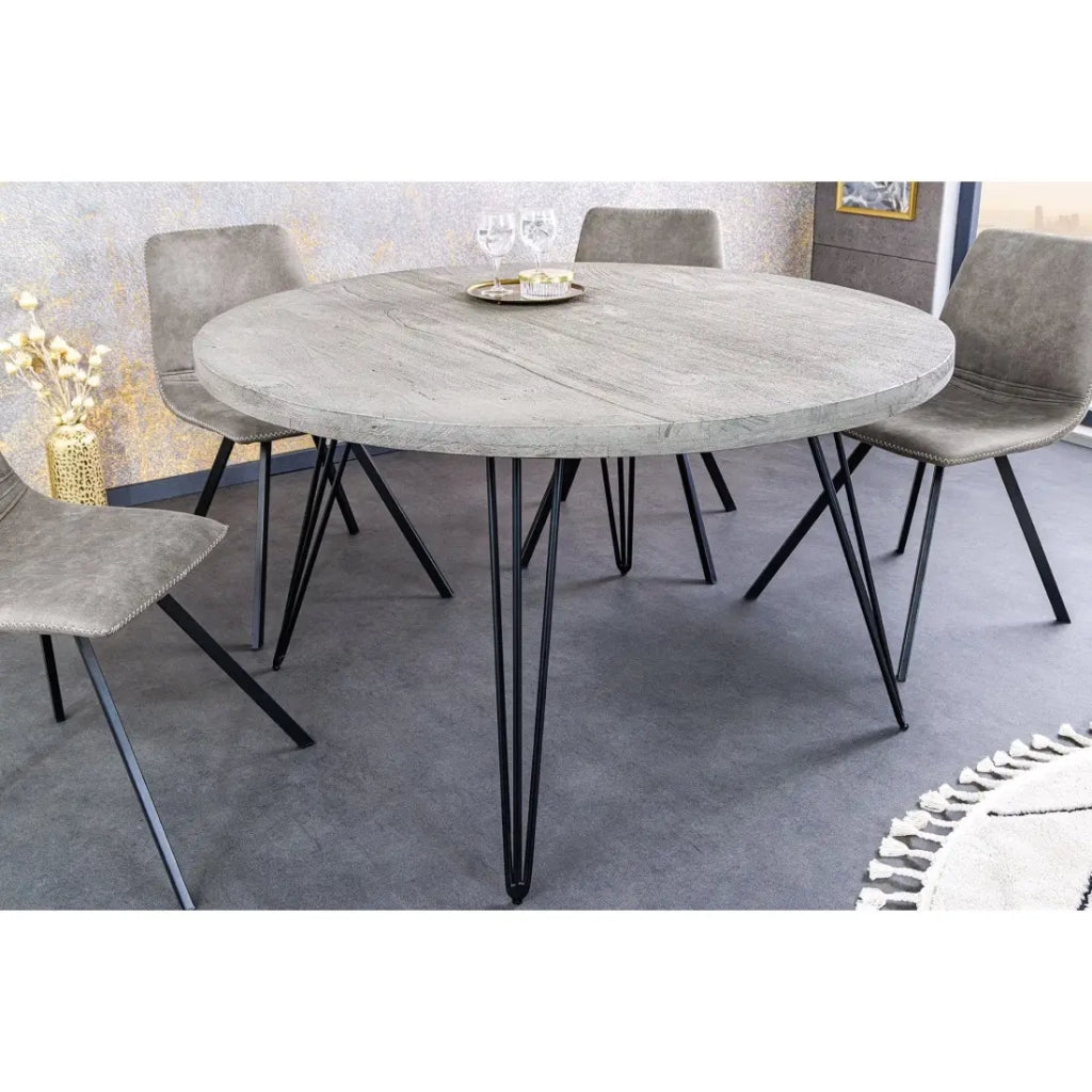 Table SILVA – Legno di mango grigio e metallo nero – 80 cm – Forma rotonda – Stile contemporaneo