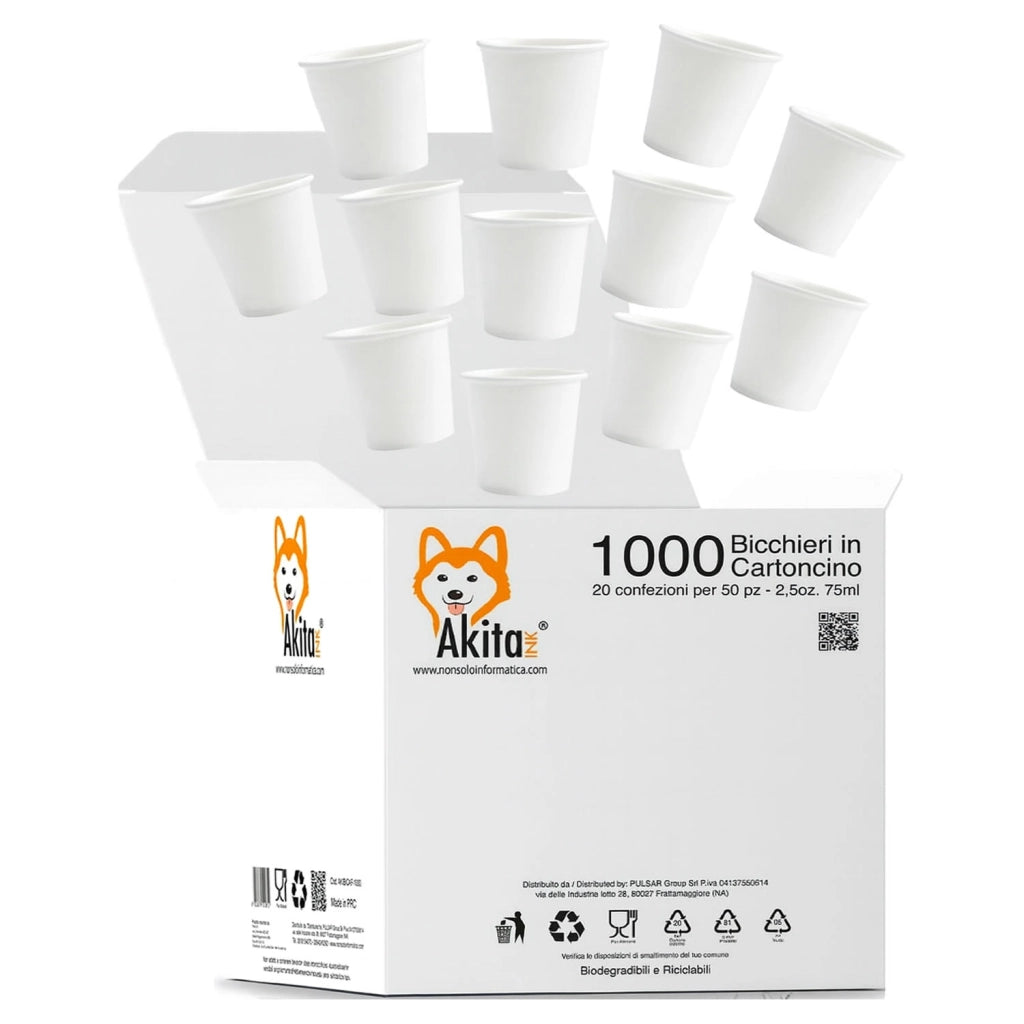 Akitaink 1000 Bicchierini Caffe Carta 75 ml Bianchi