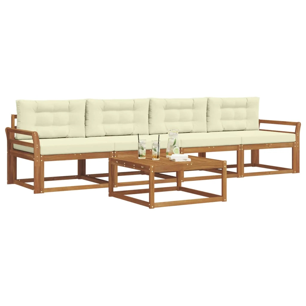 Set di divani da esterno con cuscino 5 pcs Naturale e Crema