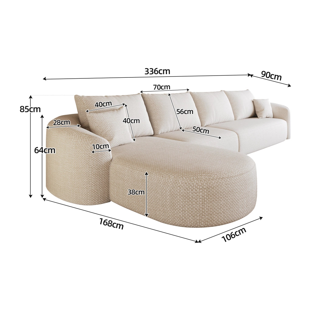 Divano angolare modulare 336 cm in tessuto bianco; senza montaggio