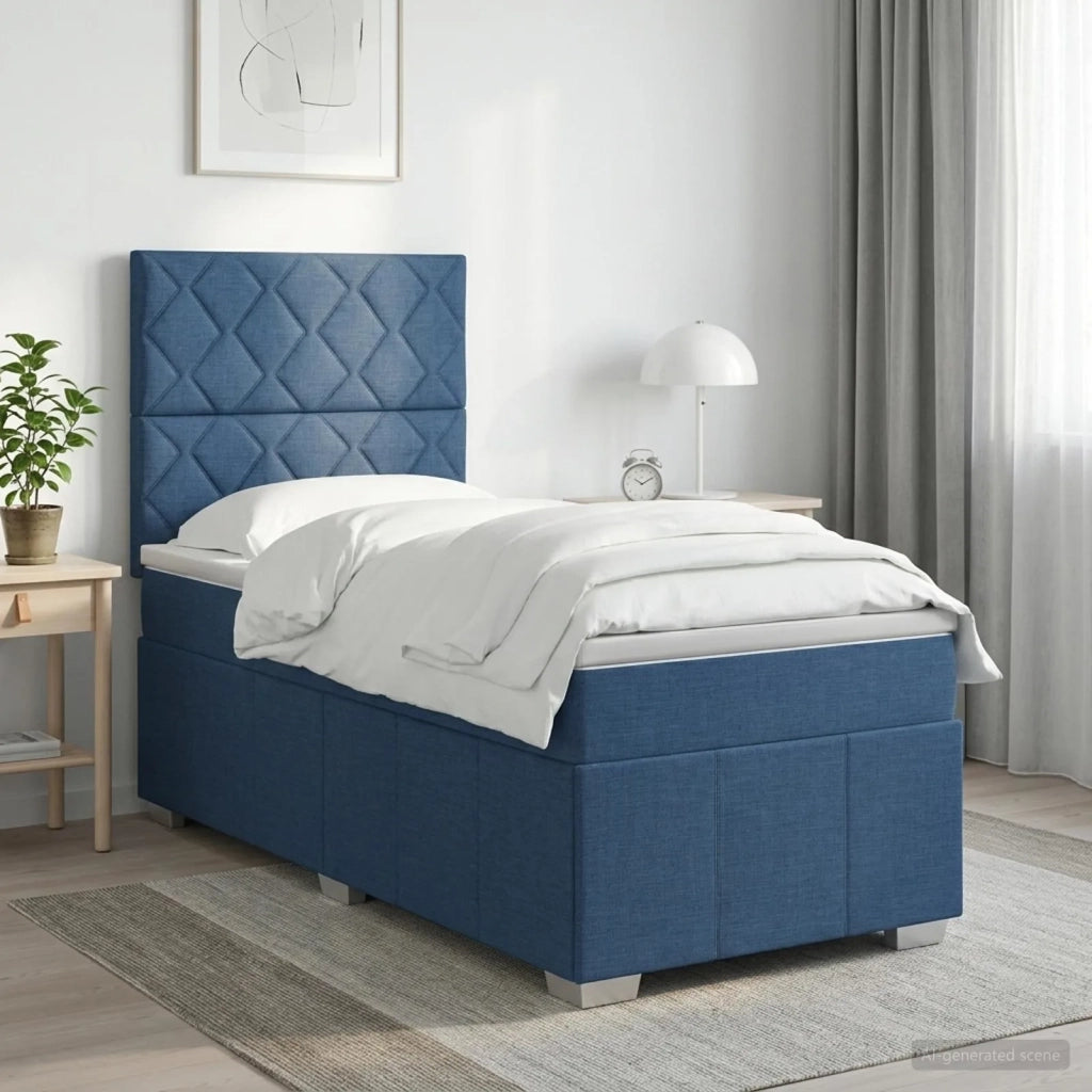 Letto Box Spring LED con Materasso Blu 100 x 200 cm Tessuto 3455548