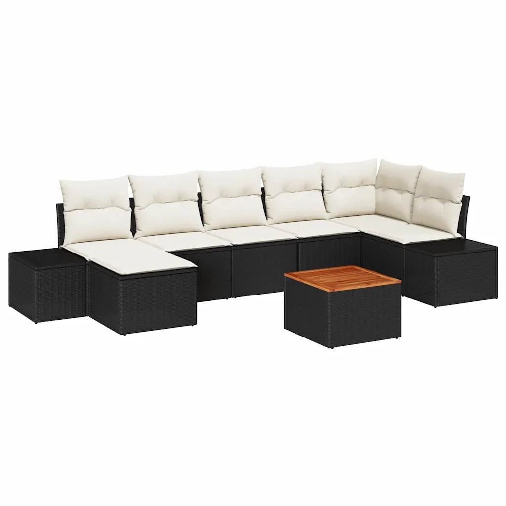 Set Divano da Giardino con cuscino 8 pcs Nero polyrattan 3347985