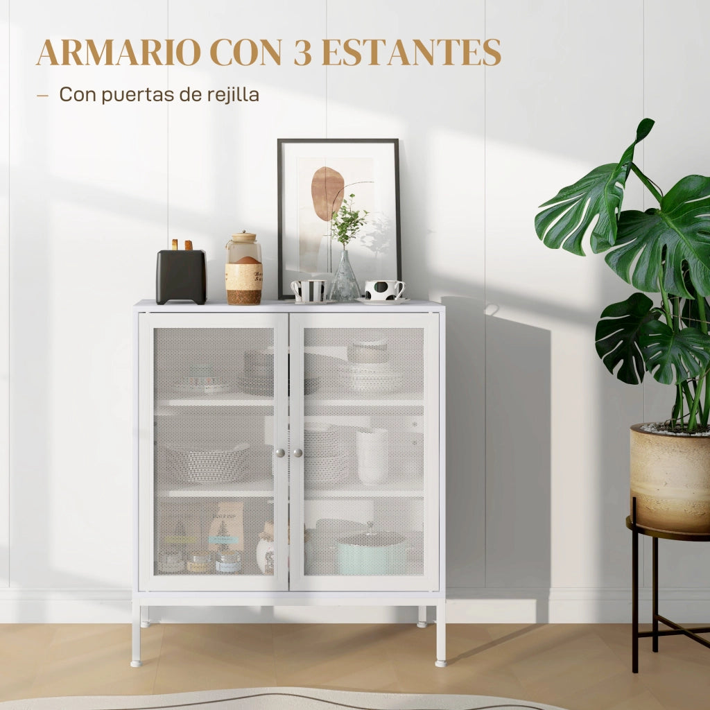 Cassettiera con ante a griglia metallica e ripiani regolabili ¨C Minimal ¨C Bianco 80x37x92 cm