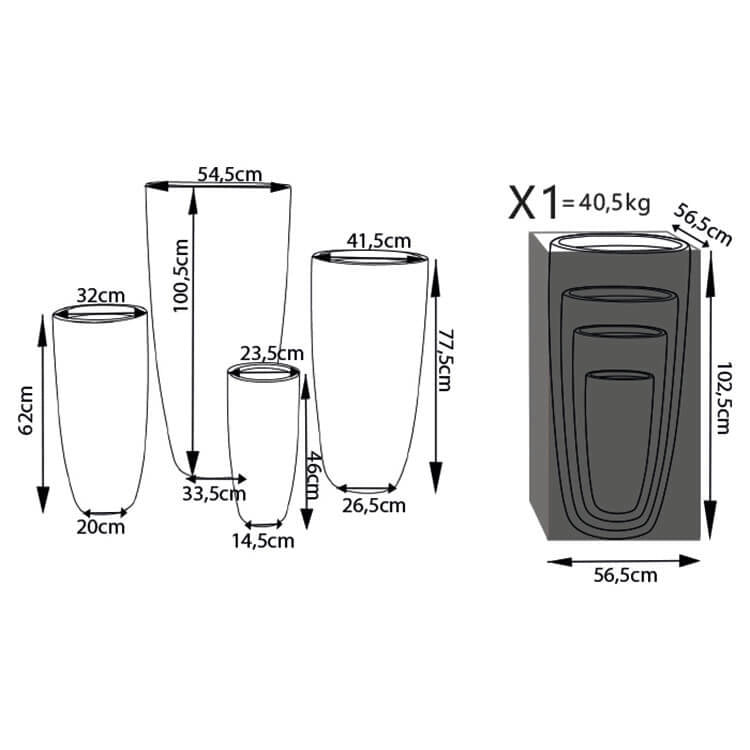 Set di 4 vasi da Giardino in Fibra di argilla cm 54x54x101 - DERRICK