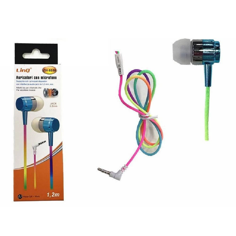 Trade Shop - Cuffie Auricolari Smartphone Colorati Con Microfono Jack 3,5 Mm 1.2 Mt Ch-9508 -