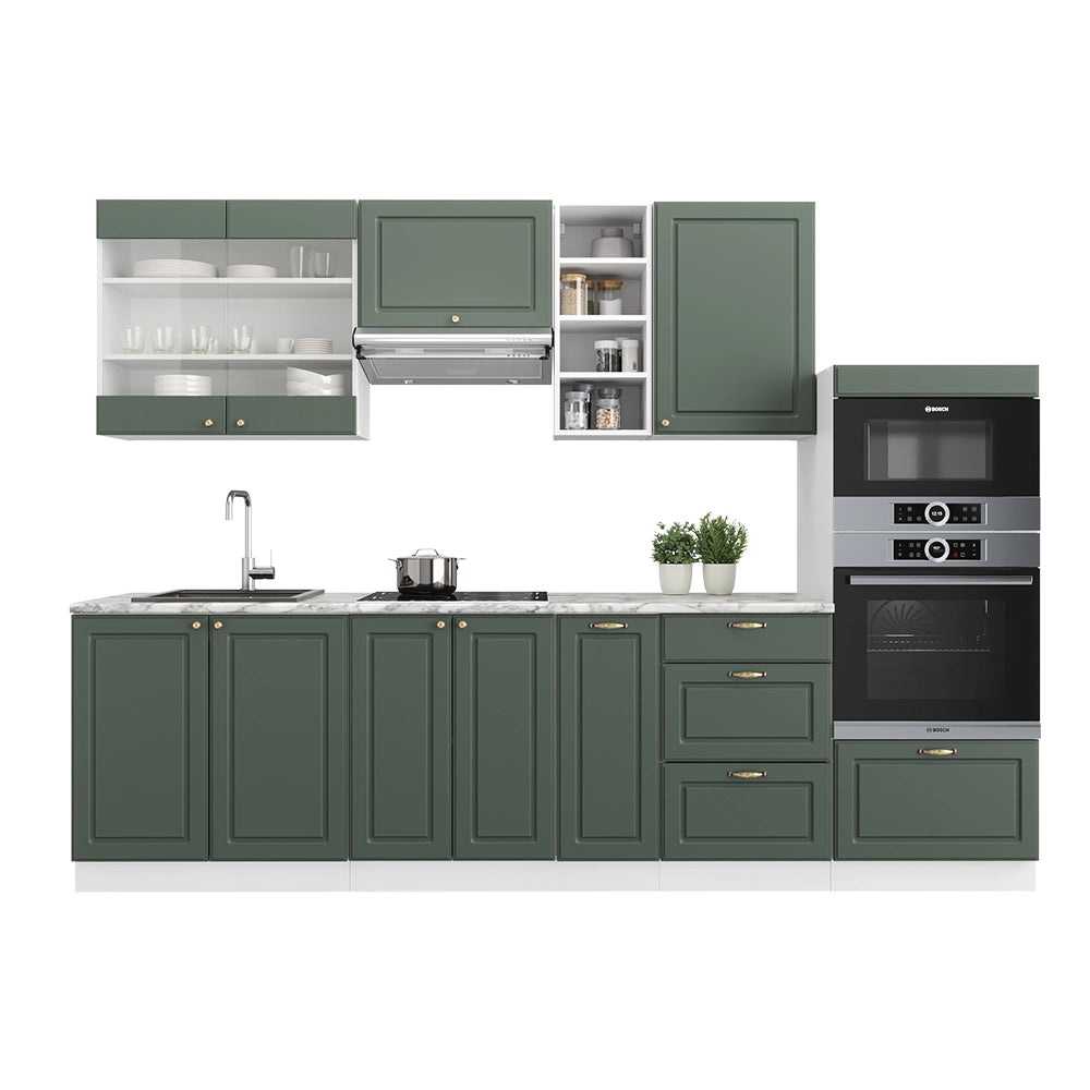 Cucina componibile Fame-Line Verde-oro rustico/Bianco 280 cm, PL Rovere Vicco
