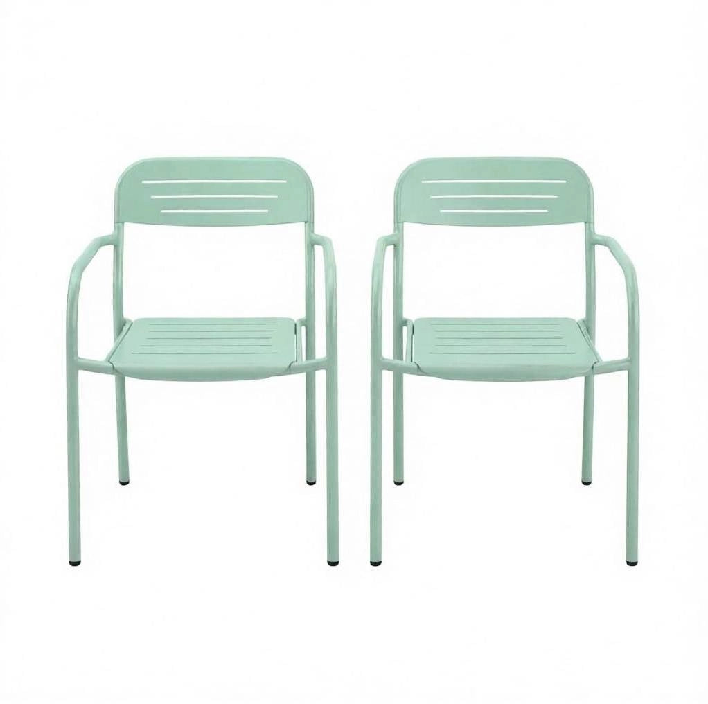 Set di 2 sedie da giardino impilabili verdi in metallo