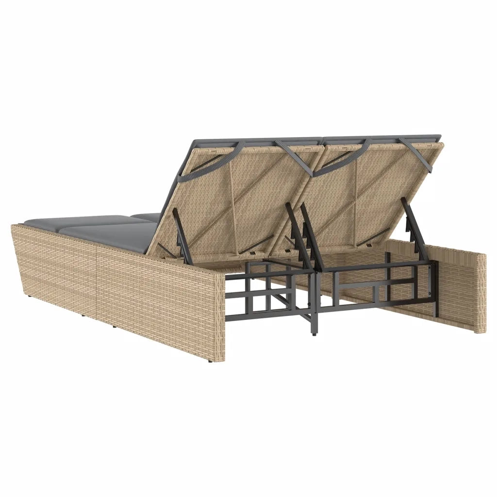 Lettino Prendisole | Sdraio da giardino | Lettino da sole con Cuscini Beige in Polyrattan