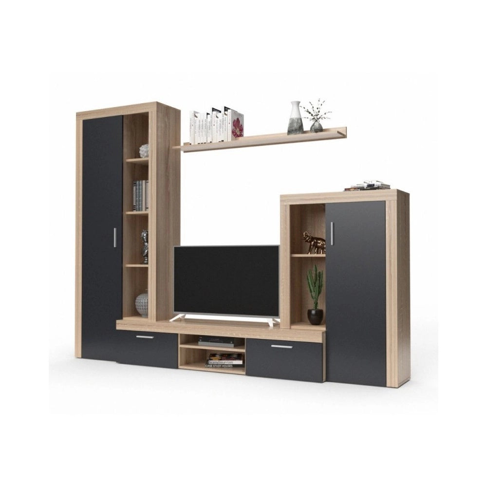 Parete attrezzata Nobel 263,1x40x202h colore rovere sonoma e grafite