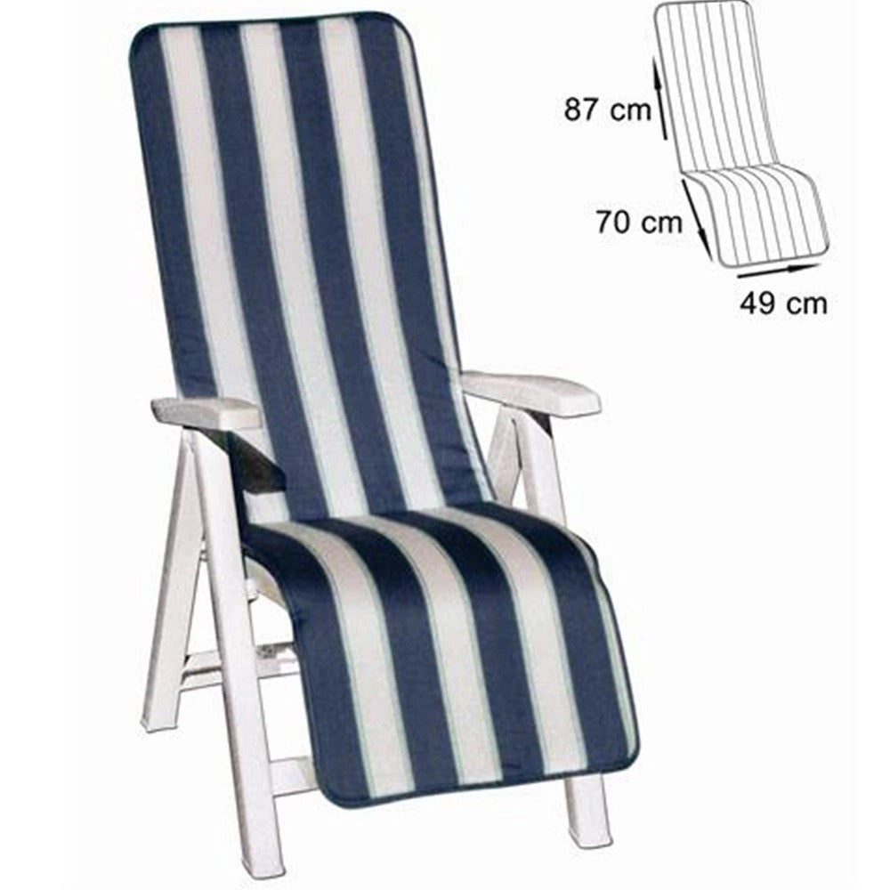 Trade Shop - Cuscino Coprisedia Sedia Sdraio Giardino Seduta Schienale Righe Blu 157x49cm -
