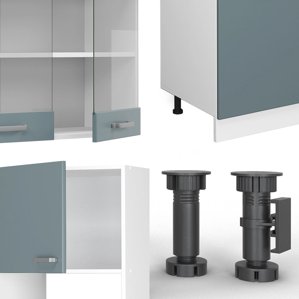 Vicco Cucina componibile Blu-grigio/bianco 300 cm con armadio alto, PL Rovere