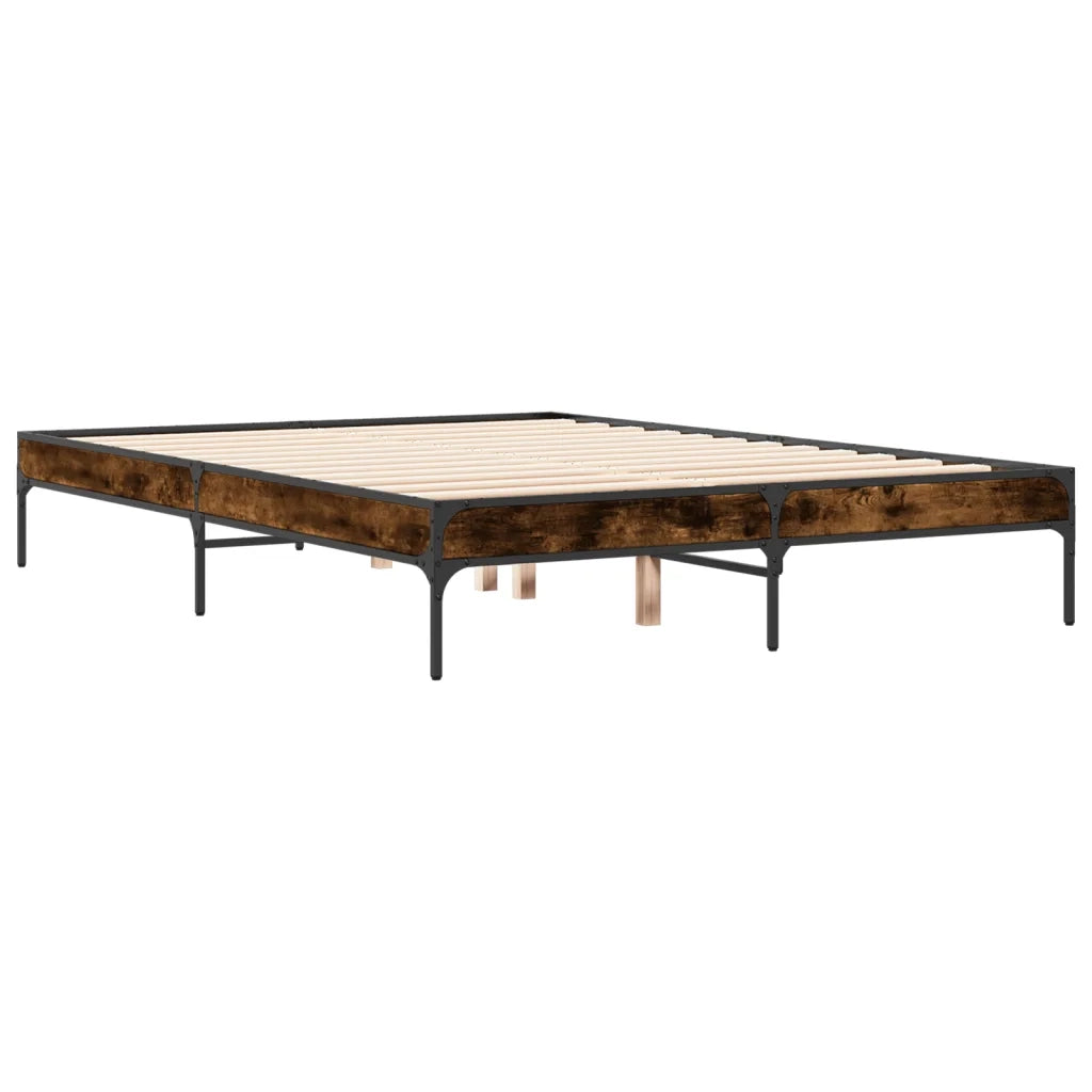 Letto matrimoniale | Letto per adulti | Giroletto Rovere Fumo 120x200 cm in Legno Multistrato Metallo