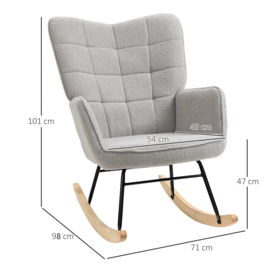 Poltrona a dondolo con schienale trapuntato e imbottitura morbida in poliestere grigio chiaro 71 × 92 × 101 cm
