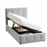 Letti contenitori 90x200 cm; contenitore idraulico; testiera regolabile; velluto grigio (Senza materasso)
