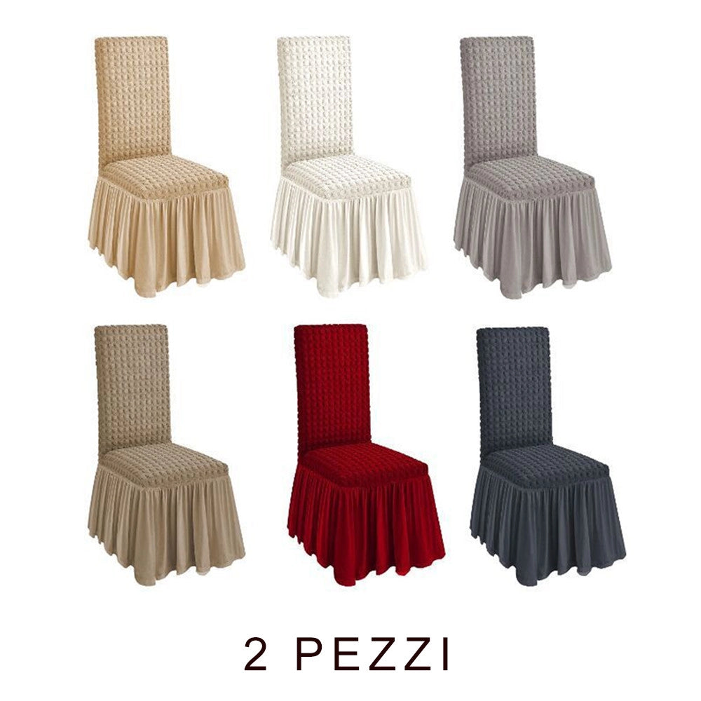 Trade Shop - 2 Pz Coprisedia Con Volant Schienale Sedia Tessuto Bubble Vari Colori Lavabile -