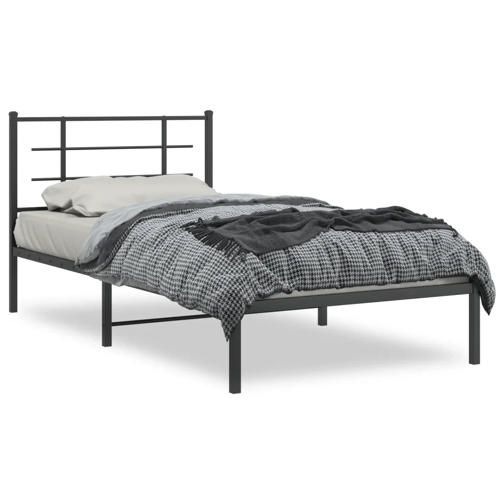 Letto singolo | Letto per adulti | Giroletto con Testiera in Metallo Nero 107x203 cm
