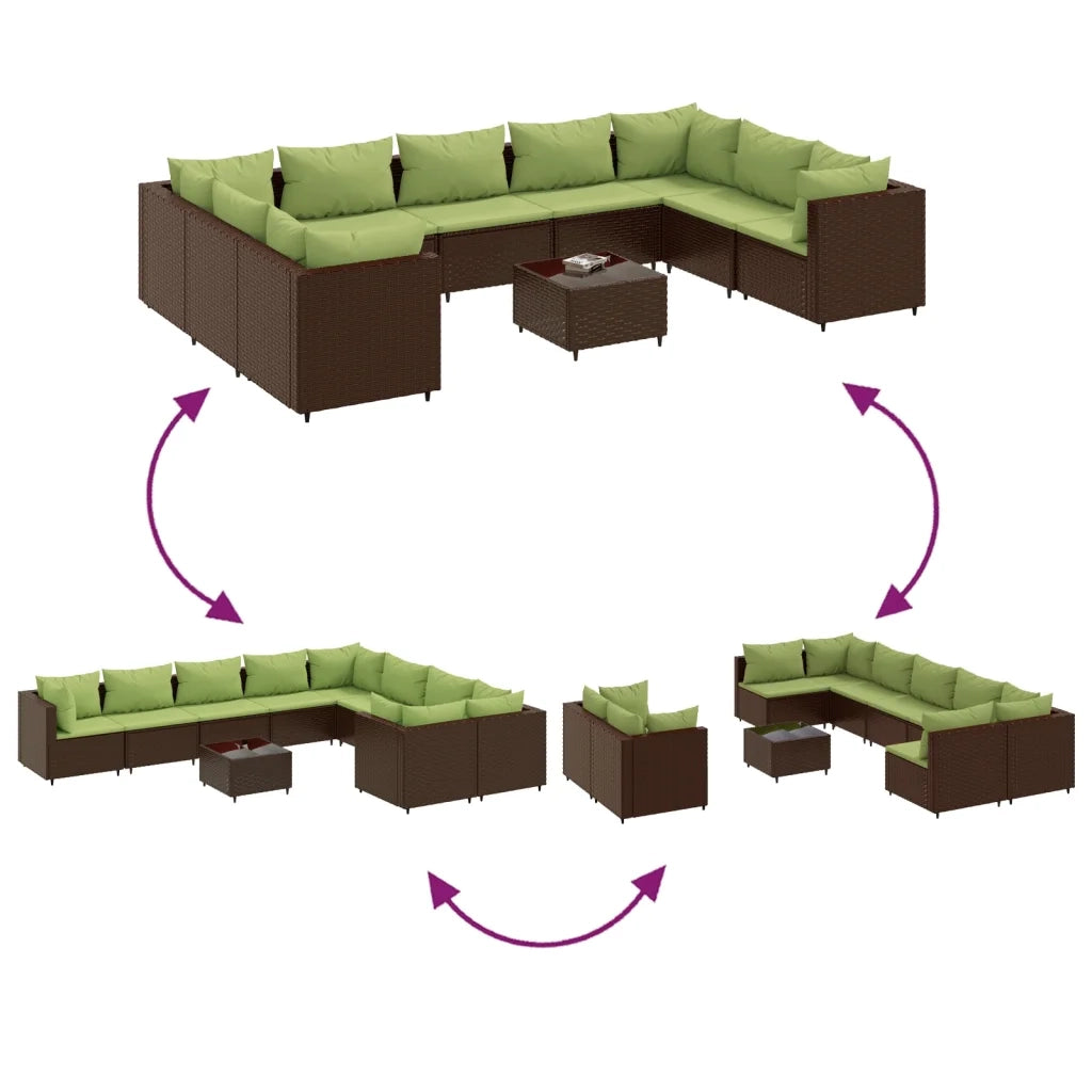Set Divani da Giardino 10pz con Cuscini in Polyrattan Marrone 3308310