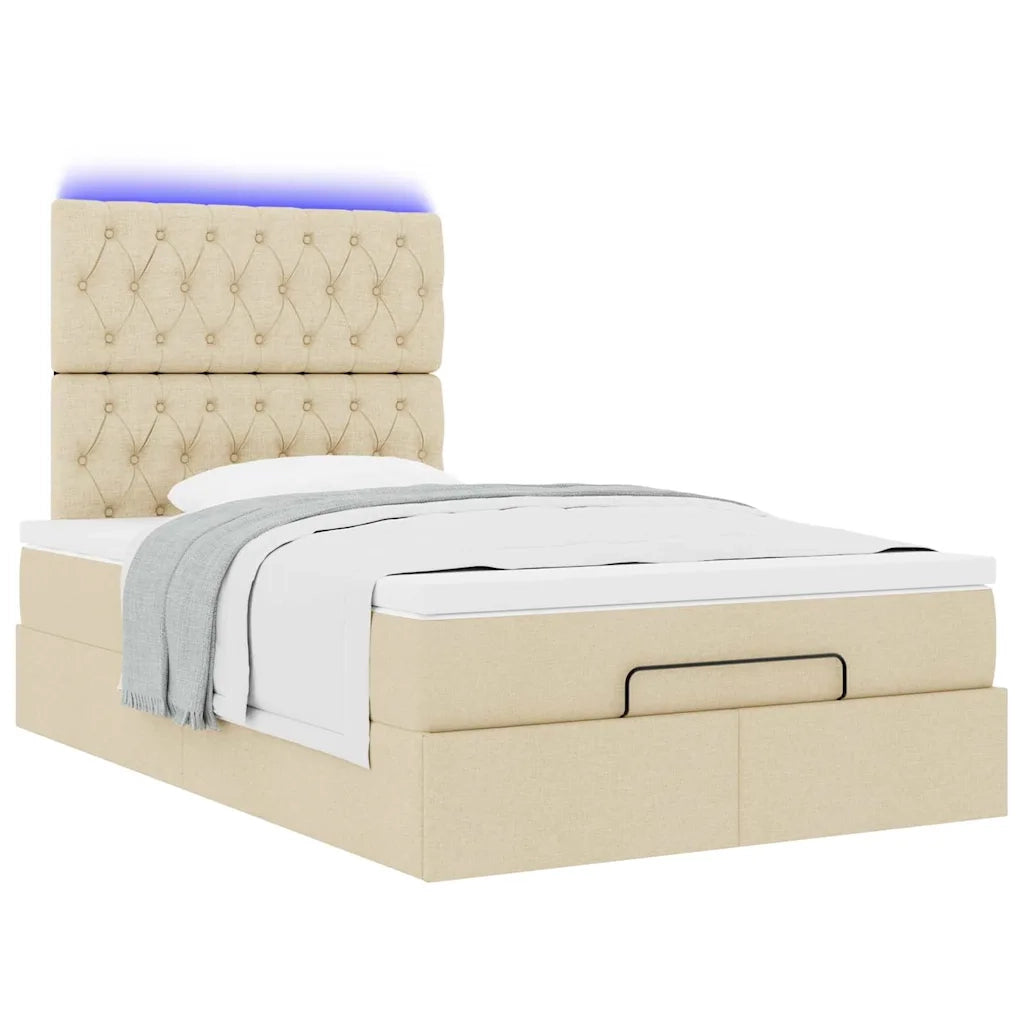 Struttura Letto Pouf con Materasso Crema 120x190 cm in Tessuto 3314077