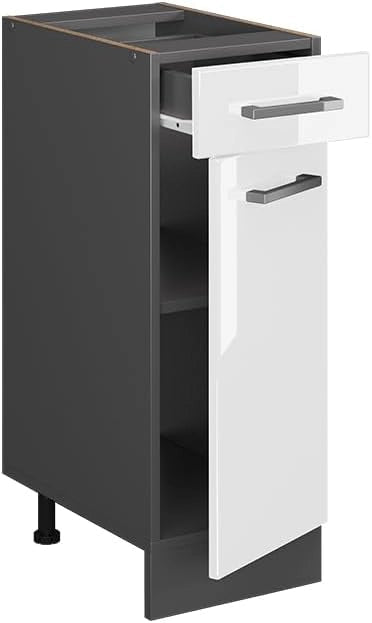 Mobiletto base per cucina R-Line, Bianco lucido, 30 cm senza piano di lavoro, per la libera combinazione all'interno di sistemi cucina modulari