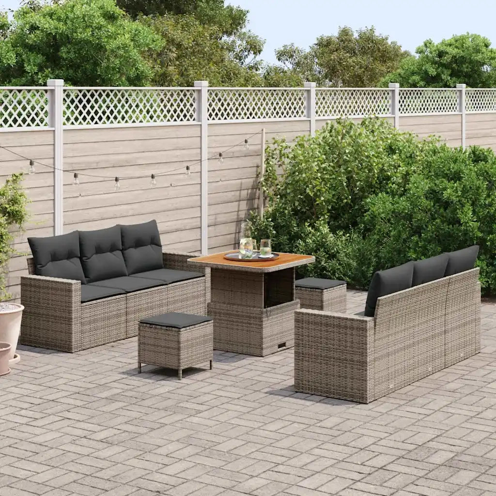 Set Divano da Giardino 9 pcs Grigio polyrattan 3361568