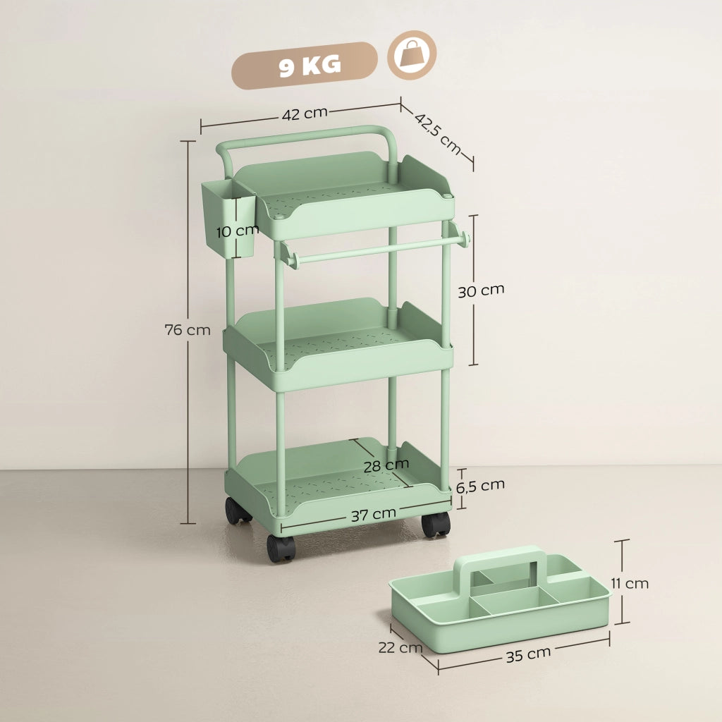 Carrello da cucina a 3 livelli con cesti estraibili ¨C zephmum ¨C verde