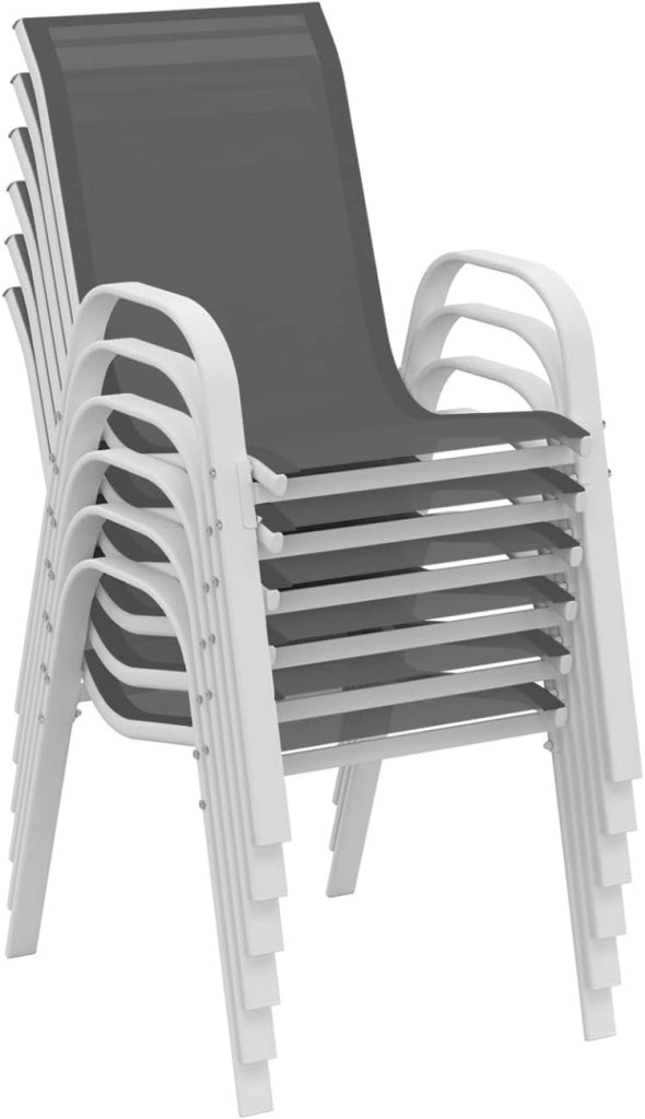 Set di mobili da Giardino Madrid Tavolo 150 CM e 6 sedie impilabili Bianco e Grigio