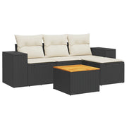 Set Divani da Giardino 5 pz | Set Salotto da Giardino con Cuscini in Polyrattan Nero
