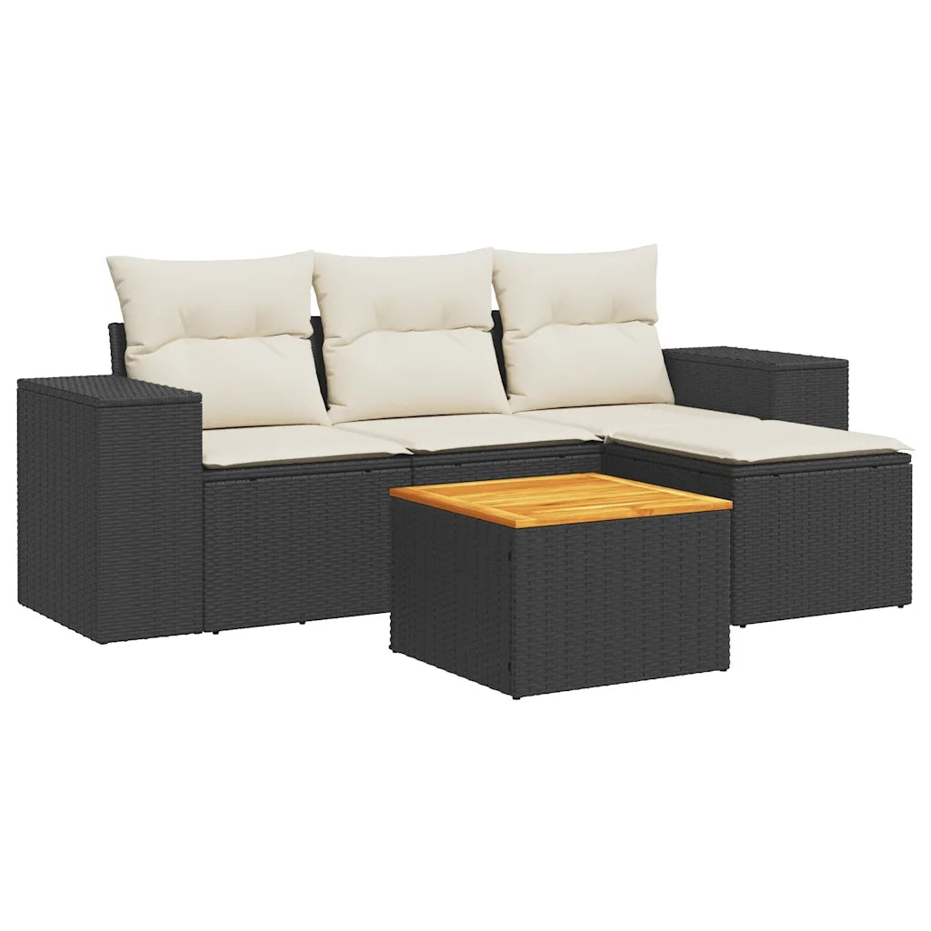 Set Divani da Giardino 5 pz | Set Salotto da Giardino con Cuscini in Polyrattan Nero